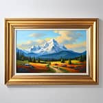3606740076_ A framed landscape oil painting. full-frame image_xl-beta-v2-2-2